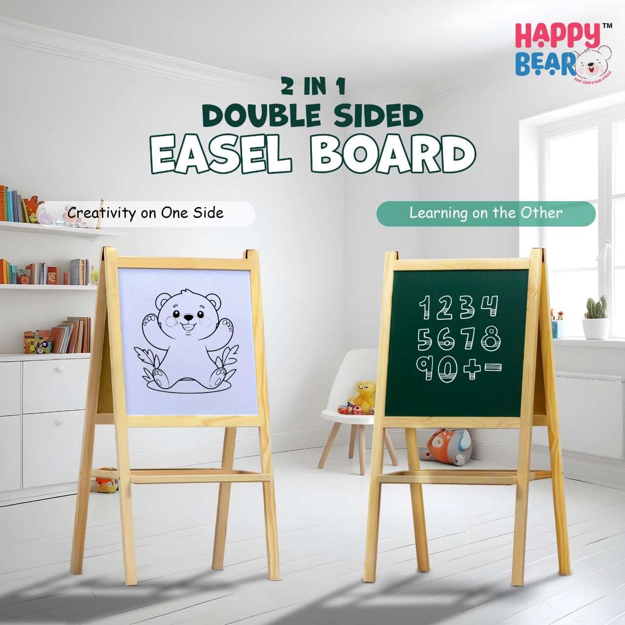 2 in 1 Wooden White Dry Erase Easel Board 
