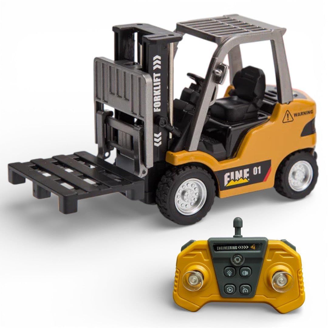 1:64 Scale Mini RC forklift| Alloy Bucket | 270° Rotation | App Control | Lights & Sound