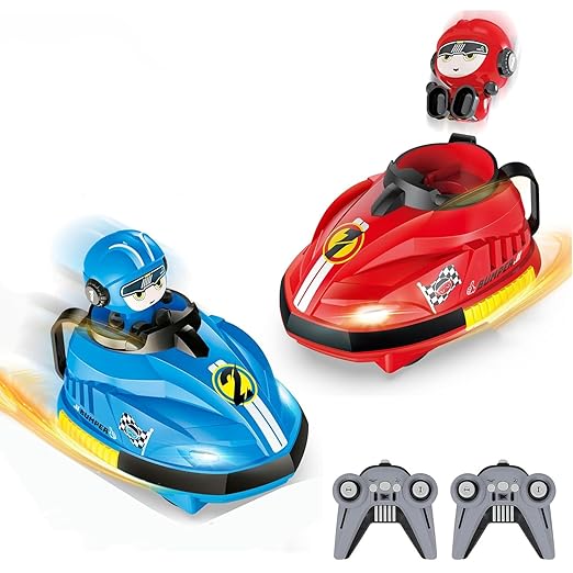 Set of 2 RC Bumper Cars with Ejectable Robots, LED and Rechargeable Battery, Interactive Toy for Children Boys and Girls