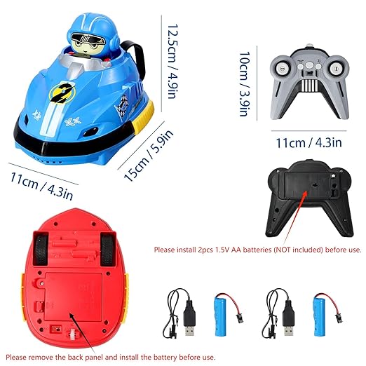 Set of 2 RC Bumper Cars with Ejectable Robots, LED and Rechargeable Battery, Interactive Toy for Children Boys and Girls