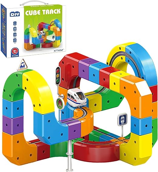 51 Pcs Track Fusion Train, Fun STEM Anti Gravity Race Track & Rail Cube Monorail