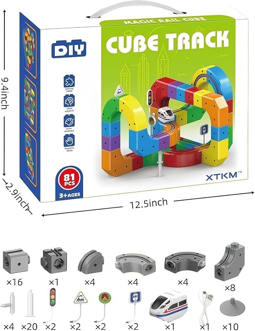 81 Pcs Magnetic Train Track Set,Electric Train Set Building Toy Train Track Gravity-Defying STEM Learning Fun Gift