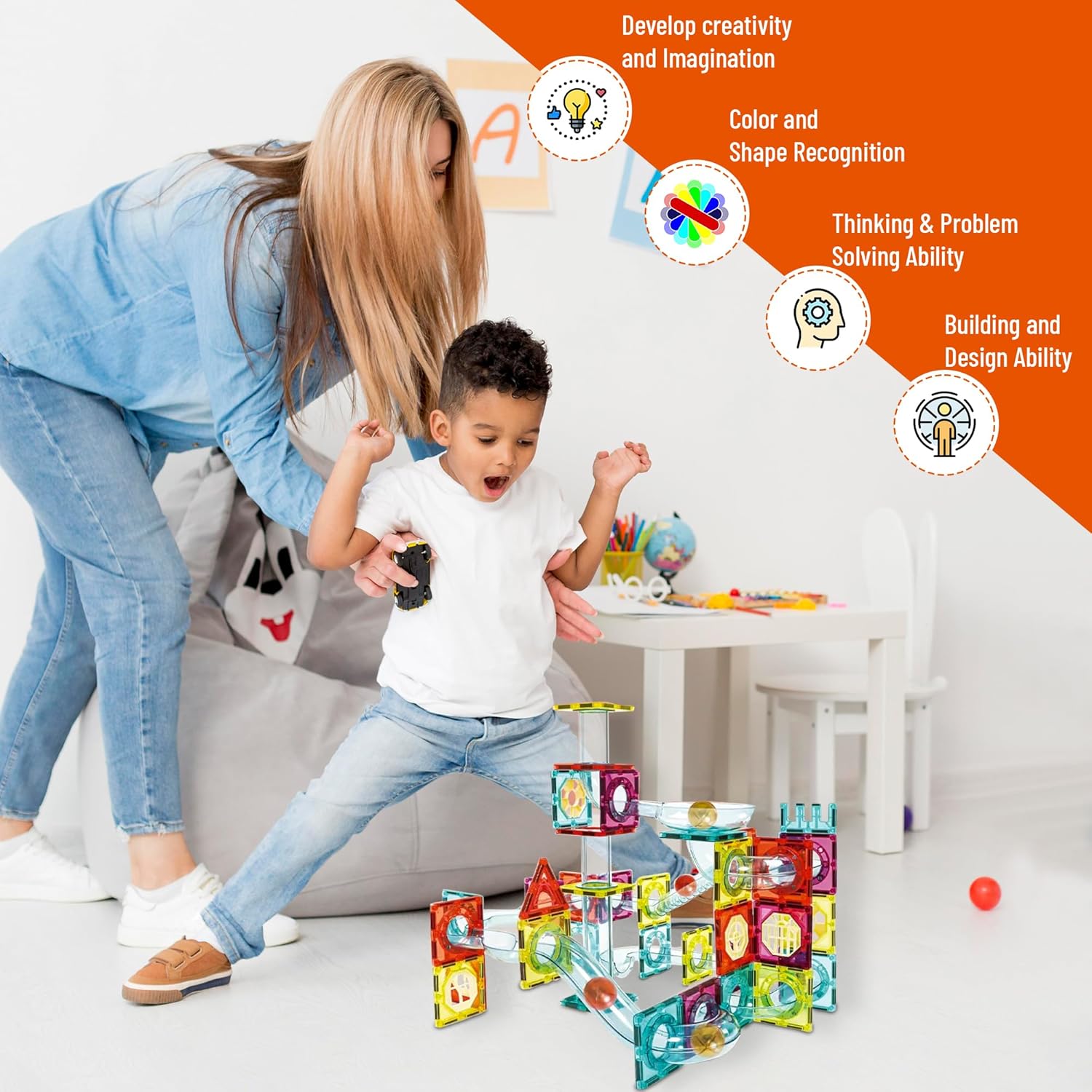 Magnetic Tiles Rolling Ball Building Blocks (100 Pcs)