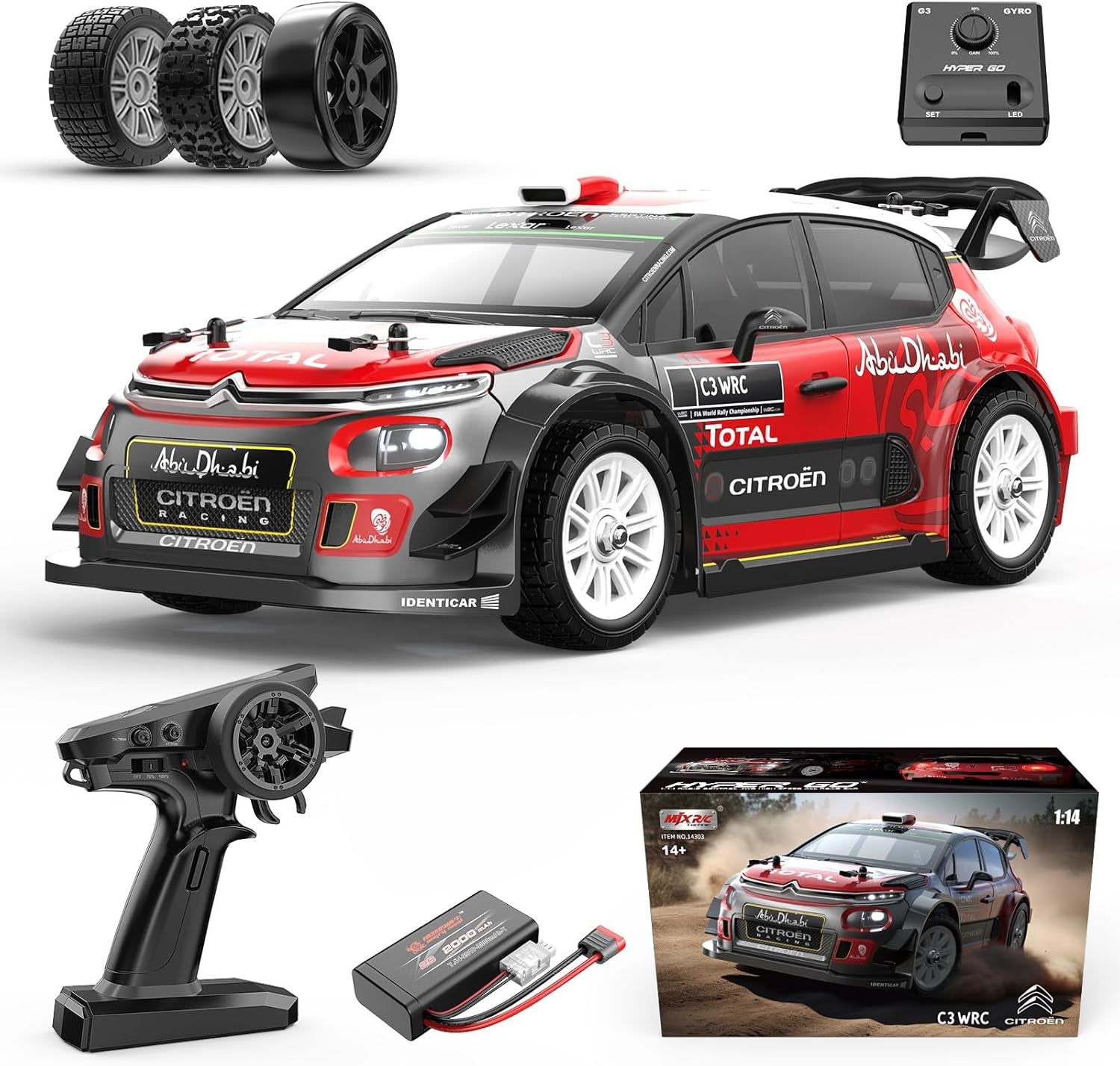 MJX Hyper GO 14303 1/14 Citroen C3 Fast RC Cars for Adults, Max 40mph Brushless RC Drift Car with Gyro, 4WD RTR High Speed RC Rally Car, 2 of 2000 mAh Drifting RC Remote Control Car for Adult