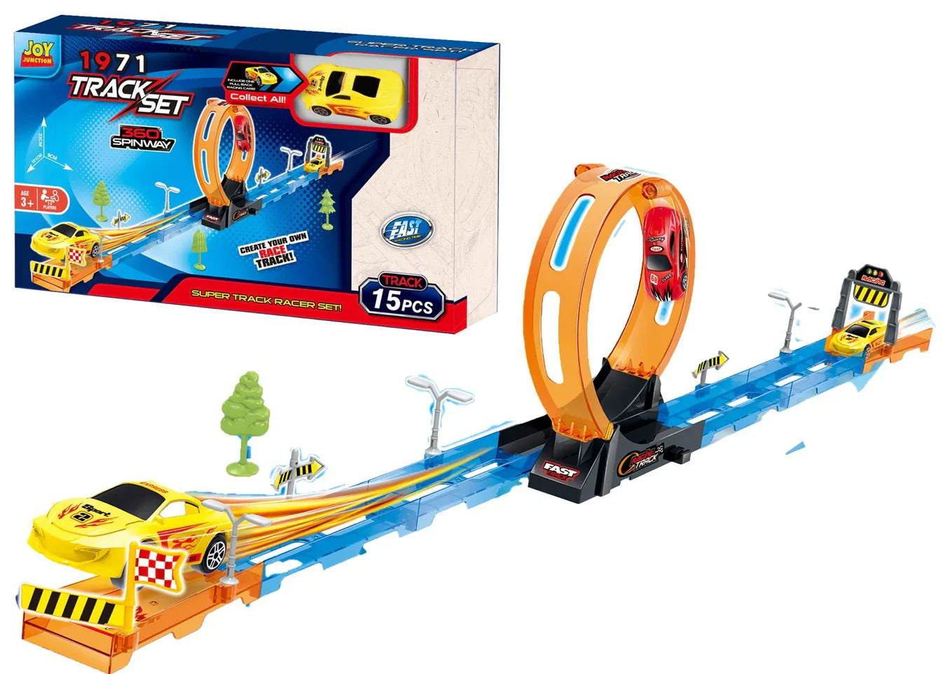Track Set 15PC  with 360° Loops, Ramps & Checkpoints for Kids
