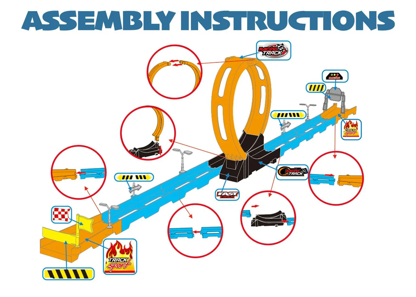 Track Set 15PC  with 360° Loops, Ramps & Checkpoints for Kids