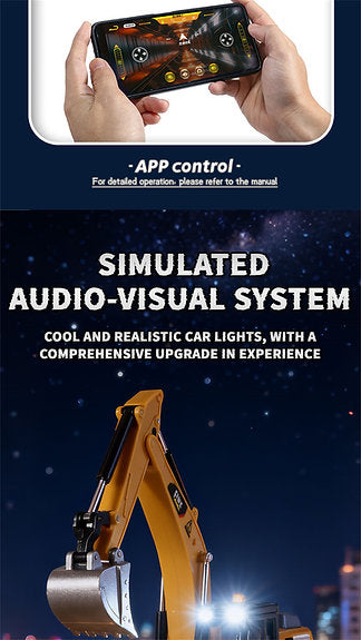 1:64 Scale Mini RC Excavator | Alloy Bucket | 270° Rotation | App Control | Lights & Sound